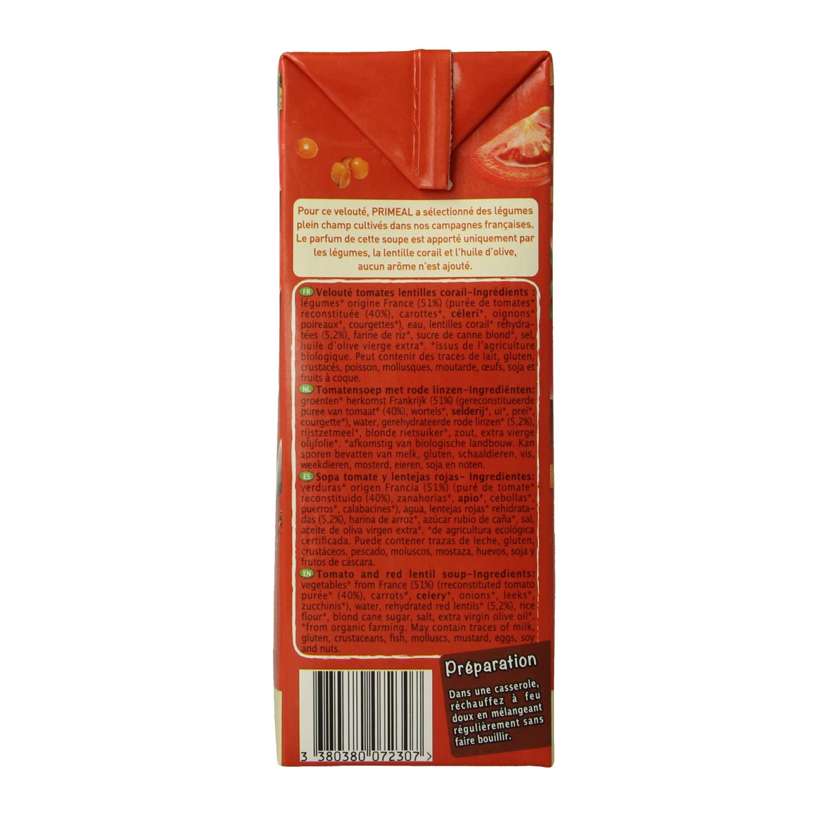 Primeal Veloute gebonden soep tomaat linzen bio 1.00 Liter