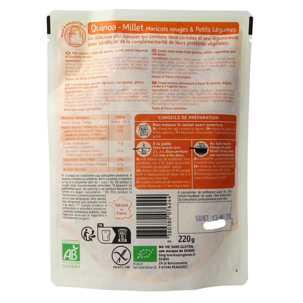 Ma Vie Sans Quinoa gierst rode bonen & groente glutenvrij bio 220.00 Gram