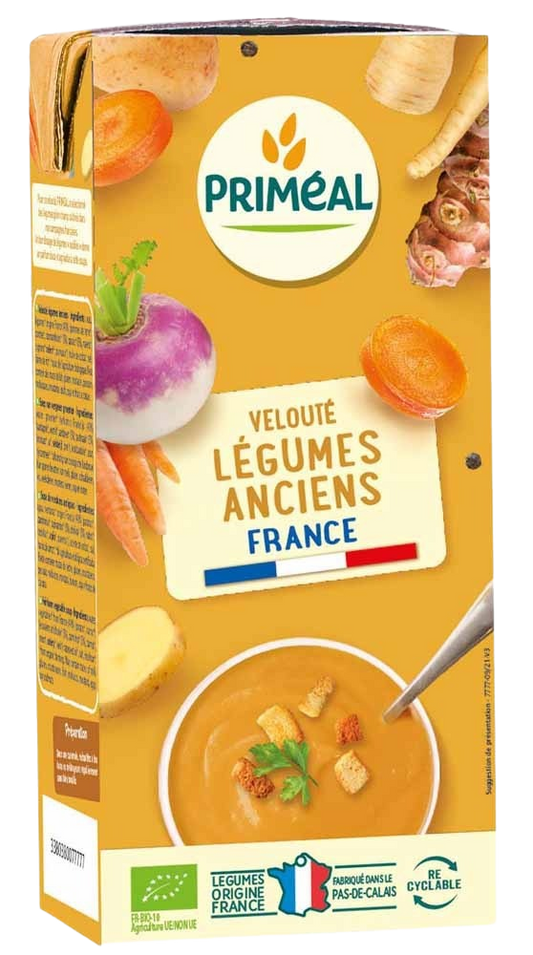Primeal Veloute gebonden soep met vergeten groenten in 330ml verpakking, biologische soep voor een rijke smaak.