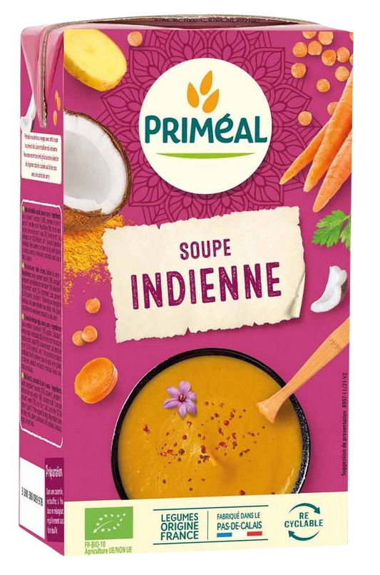 Primeal Indiase soep met rode linzen, kokos en curry bio 1.00 Liter