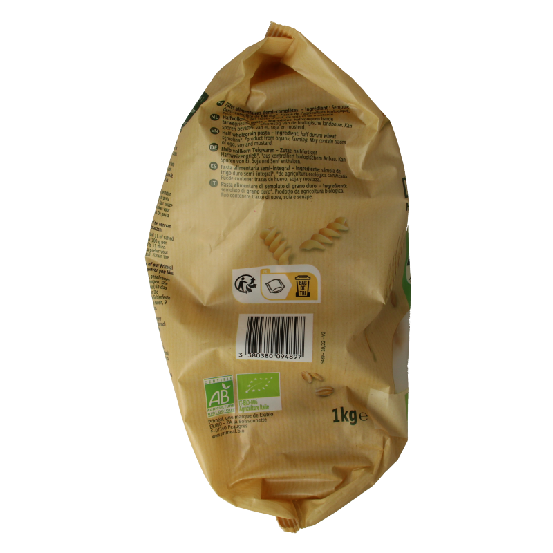 Primeal Fusilli halfvolkoren familie verpakking bio 1 Kilogram