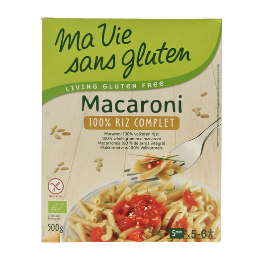 Ma Vie Sans glutenvrije volkoren rijstmacaroni, 500g, biologisch, pasta en rijst product, in groene en witte verpakking