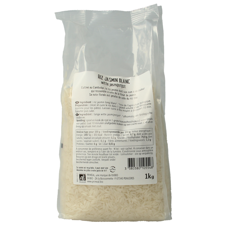 Primeal Witte jasmijnrijst bio 1 Kilogram