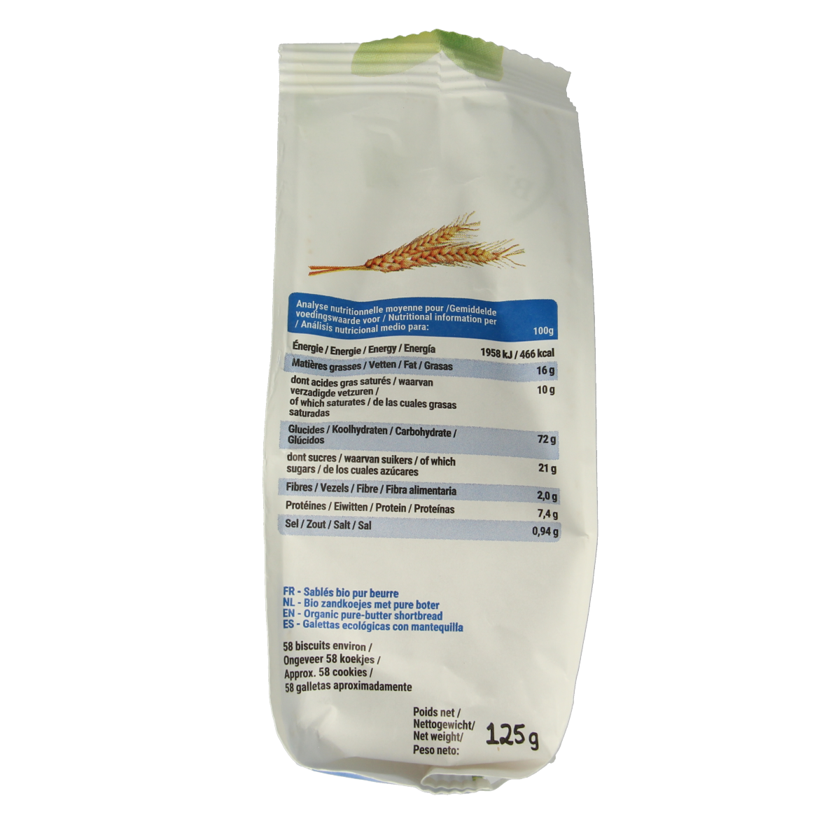 Bisson Mini Petit Beurre organic biscuits in 125g package, showing golden baked koeken with ridged edges and Bisson branding.
