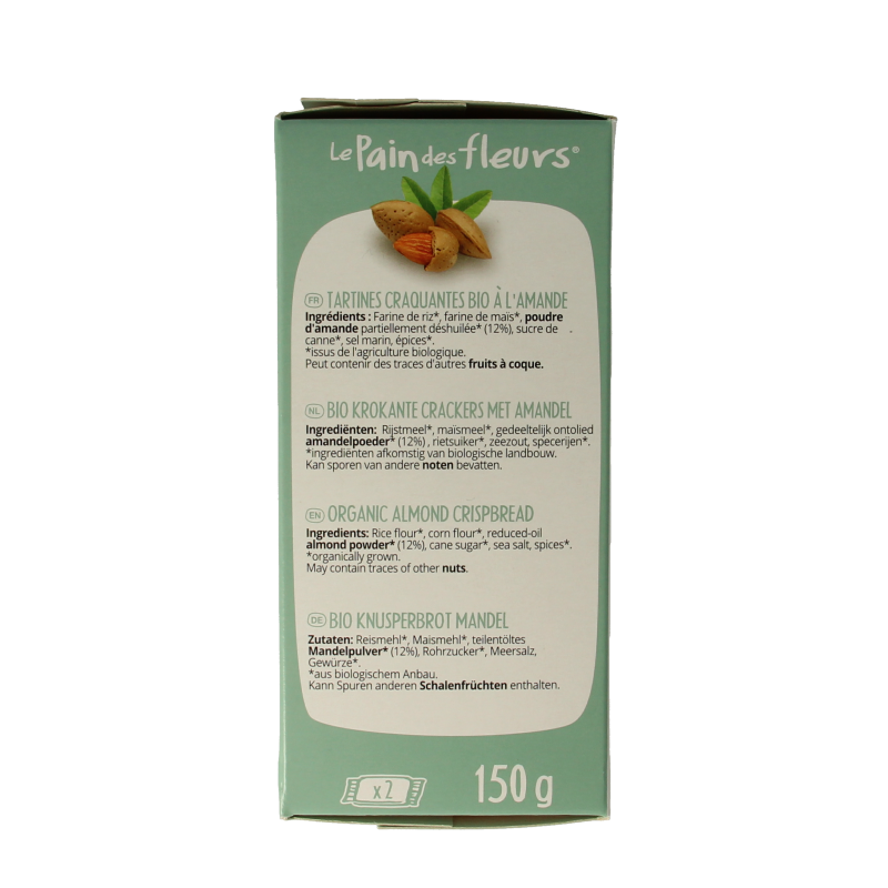 Pain Des Fleurs Krokante crackers amandel glutenvrij bio  150 Gram