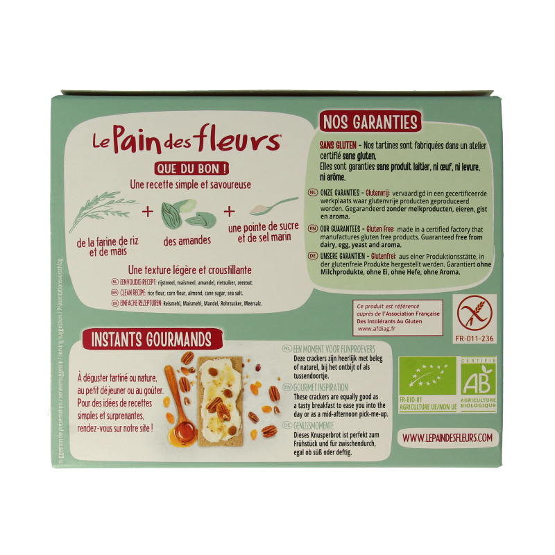 Pain Des Fleurs Krokante crackers amandel glutenvrij bio  150 Gram