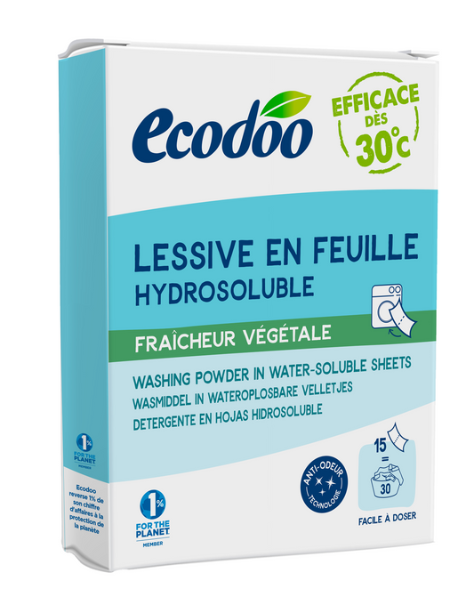 Ecodoo Wasstrips laundry detergent strips with plant freshness scent, eco-friendly, 53 grams, natural cleaning product