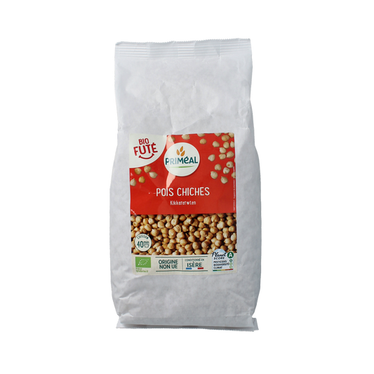Organic Primeal chickpeas in a 1000g bag, fresh legumes for cooking, part of the vegetable and fruit category.