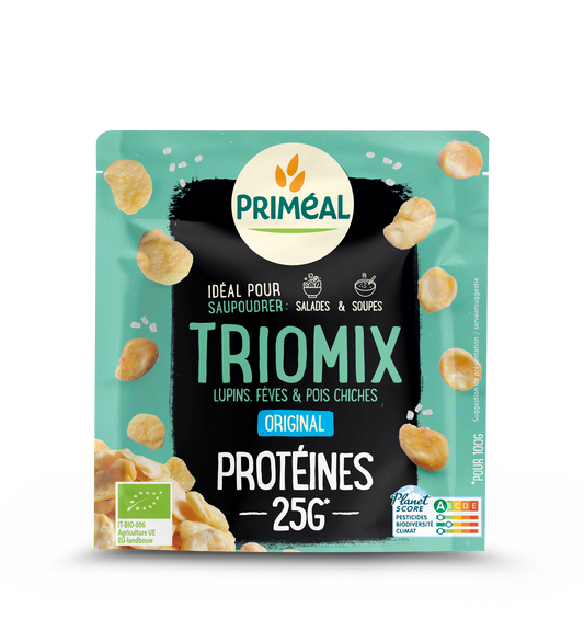 Primeal Trio mix organic protein topping in a 70g package, natural plant-based superfood for healthy eating.