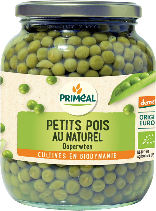 Primeal organic Doperwten (split peas) in 350g package, fresh green peas for cooking or snacking.
