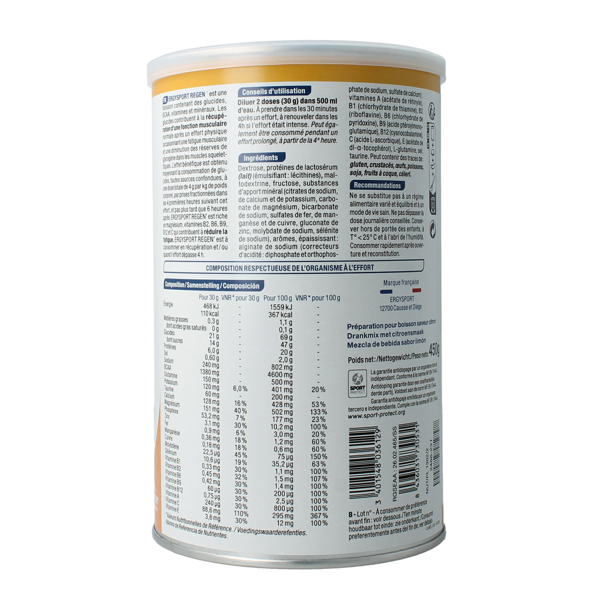 Nutergia Ergysport regen citroen 450.00 Gram