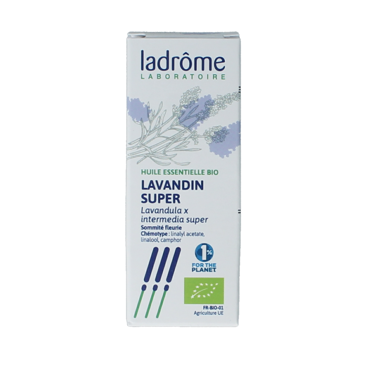 Ladrome Bio Lavandin essential oil in a 10ml bottle, natural aromatic oil for aromatherapy and relaxation.