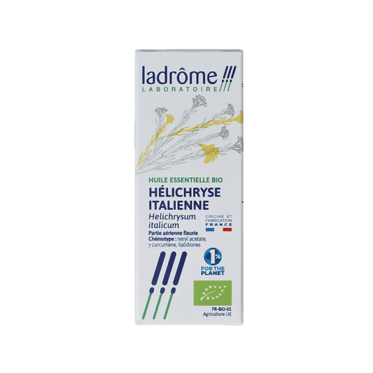 Ladrome Strobloem bio essential oil in 5ml bottle, natural etherische olie with floral scent, for aromatherapy and wellness.