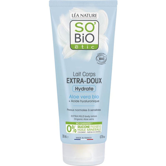 So Bio Etic Aloe Vera Bodylotion 200ml, extra mild body moisturizer with soothing aloe vera for soft, hydrated skin.