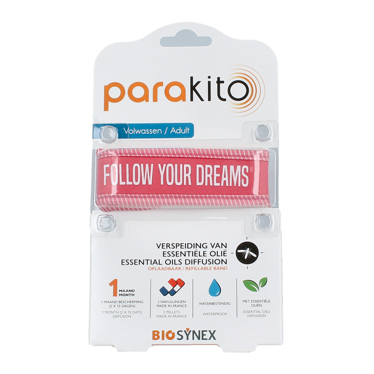 Parakito Op=Op Anti mug armband volwassenen fuchsia 1.00 Stuks