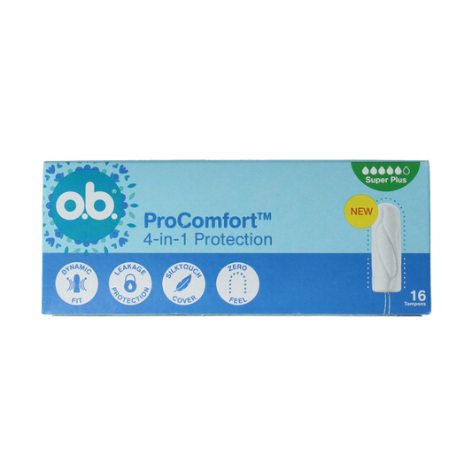 OB Tampons Pro Comfort Advanced Super Plus, 16-pack, feminine hygiene tampons for reliable protection and comfort.
