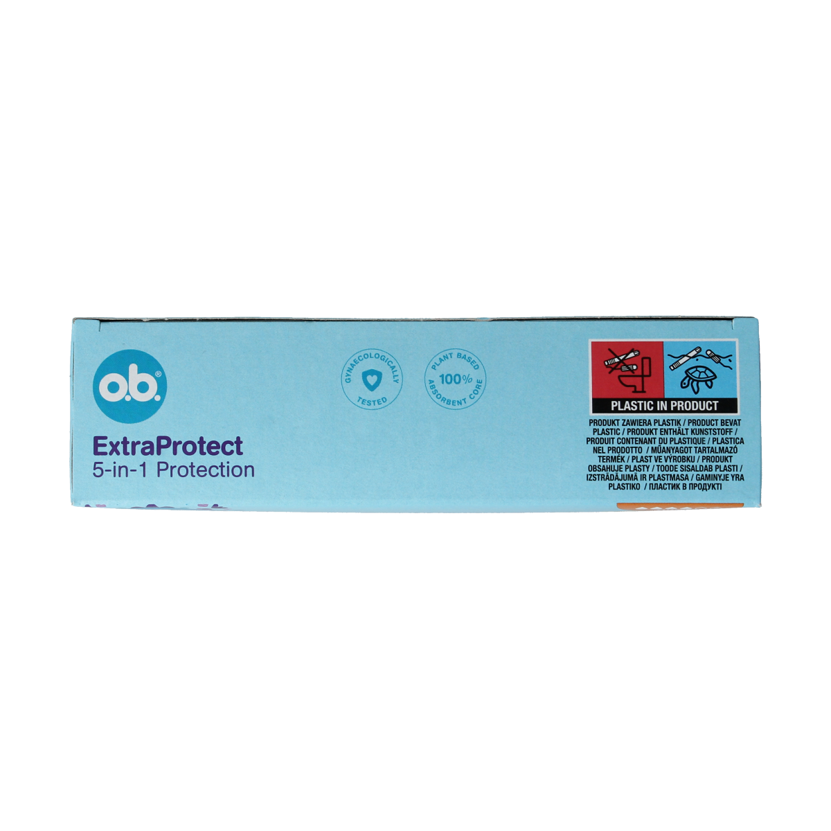 OB Tampons Extra Protect Super, 16-pack, feminine hygiene product designed for women with high absorbency needs.
