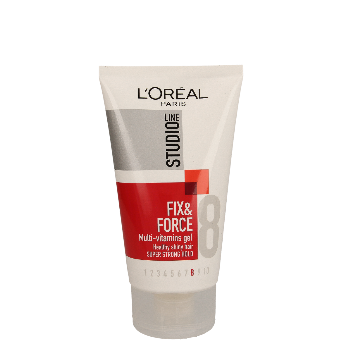 Studio Line Fix & Force Multi Vitamins Gel for hair styling, 150ml, with a clear view of the gel in a tube.