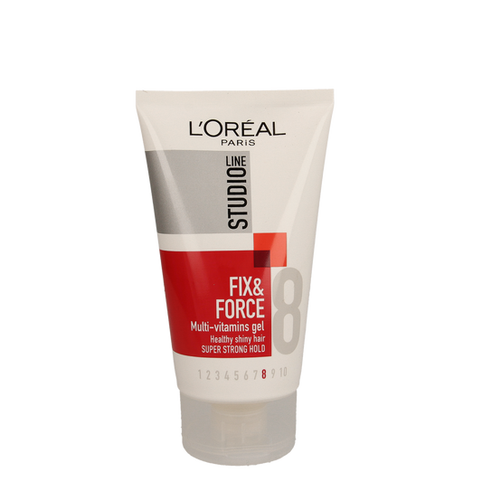 Studio Line Fix & Force Multi Vitamins Gel for hair styling, 150ml, with a clear view of the gel in a tube.