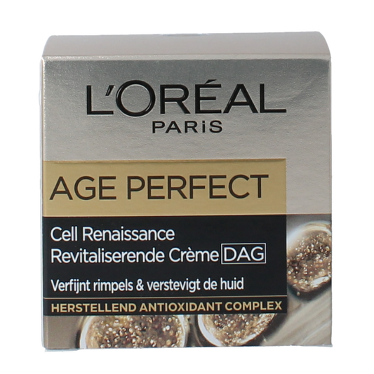 L'Oreal Paris Age Perfect Cell Renaissance face cream 50ml jar, hydrating skincare product for mature skin.