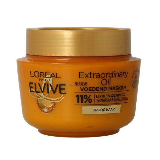 Elvive Extraordinary Oil hair mask in a 300ml jar, featuring rich nourishing formula for healthy, shiny hair.
