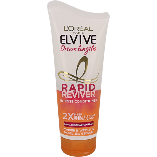 Elvive Rapid Reviver Dream Lengths hair treatment bottle, 180ml, in a sleek packaging for hair care and repair.