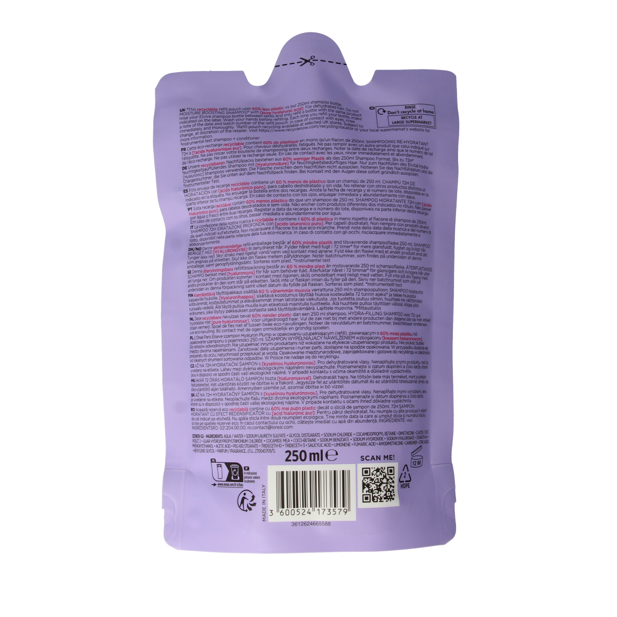 Elvive Hydra Hyaluronic shampoo bottle with 250ml size, featuring sleek packaging in natural tones for hair care.
