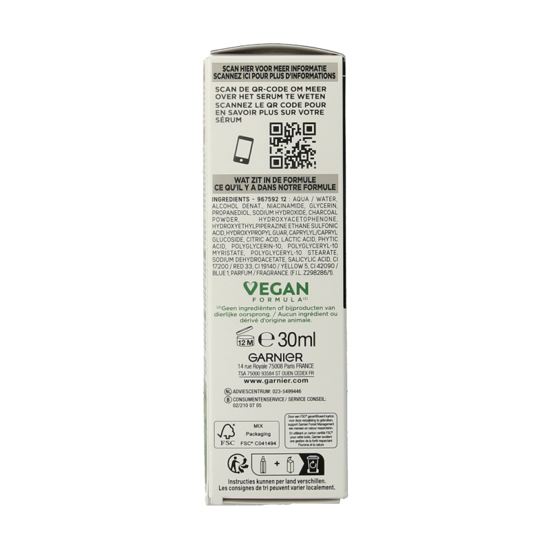 Garnier PureActive AHA + BHA charcoal serum 30 Milliliter