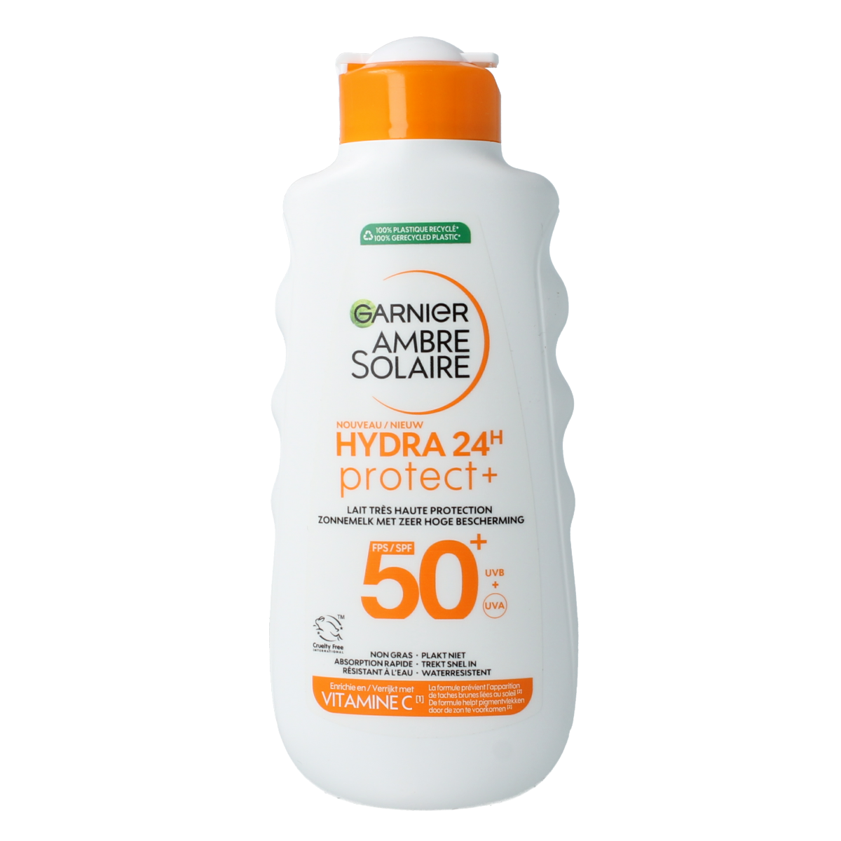 Ambre Solaire Hydraterende zonnebrandmelk SPF50+ in 175ml bottle, moisturizing sun protection for the skin.
