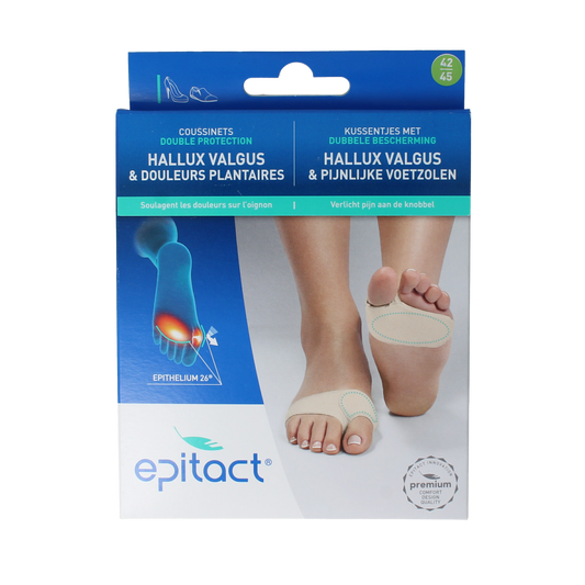 Epitact Voetzoolkussentjes dubbel maat 42/45 inlegzolen, pair of 2, designed for comfort and support in shoes.