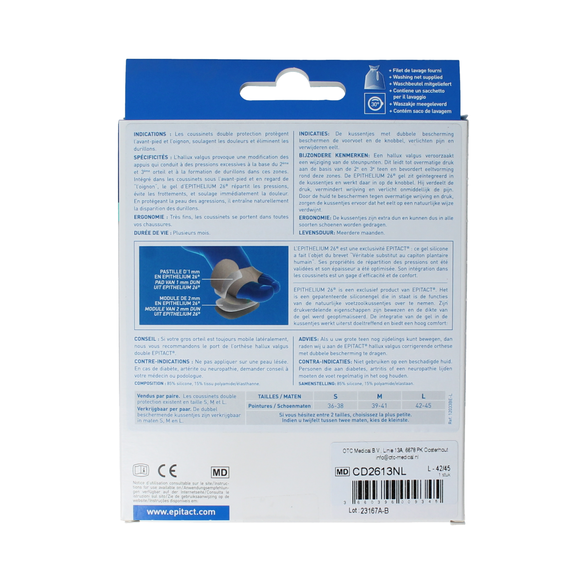 Epitact Voetzoolkussentjes dubbel maat 42/45 inlegzolen, set of 2, for comfort and foot support.