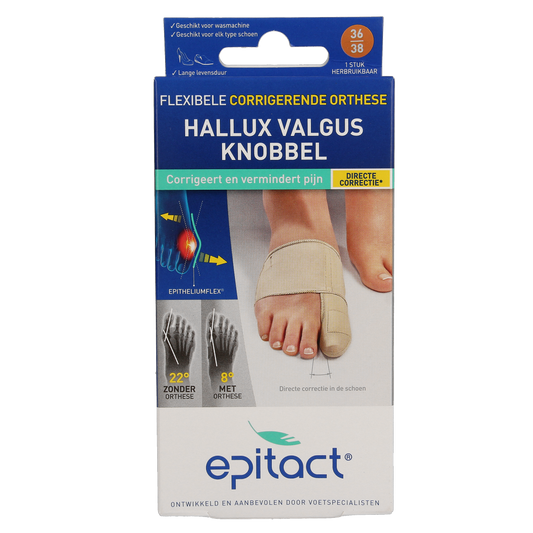 Epitact Hallux valgus orthese in size 36/38, a corrective bandage for bunion relief, displayed on a white background.
