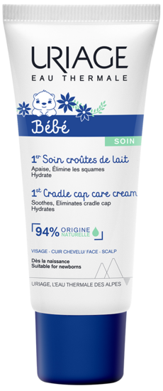 Uriage Bébé 1er Soin Croutes de Lait, 40ml, gentle baby skincare product with soothing formula for cradle cap and dry scalp.