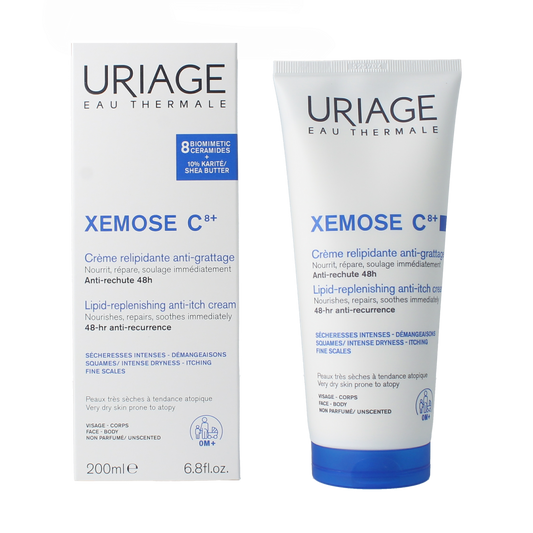 Uriage Xemose gezichtscrème in 200ml tube, hydrates and soothes dry, sensitive skin with gentle skincare ingredients.