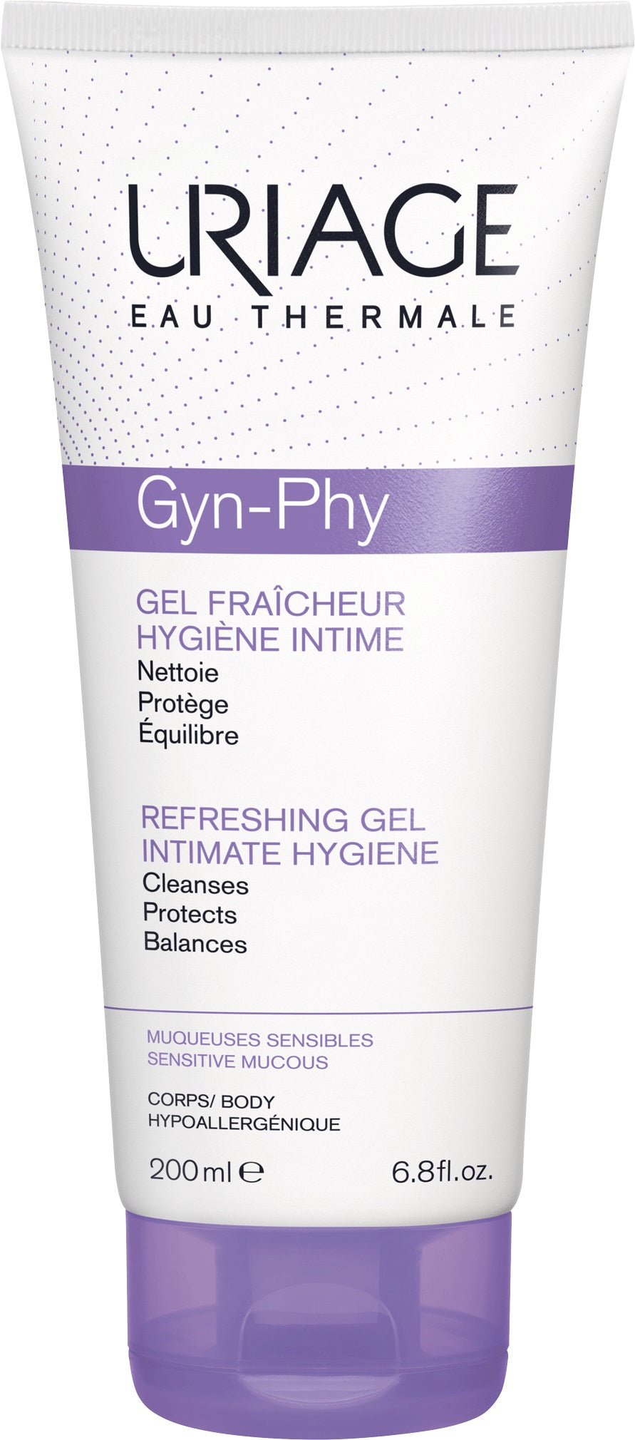 Uriage Gyn-phy feminine hygiene spray bottle, 200ml, designed for women's intimate health, with a clean and functional packaging.