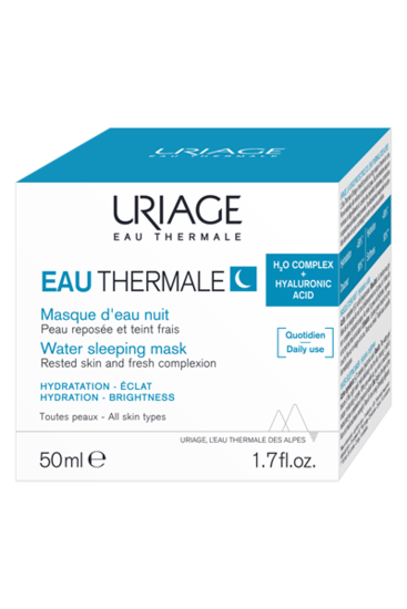 Uriage Thermaal Water Masque d'eau nuit in 50ml tube, facial skincare product with soothing thermal water for nighttime hydration.