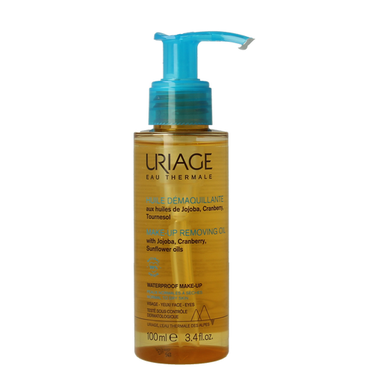 Uriage Thermal Water Make-up Remover Oil in 100ml bottle, facial skincare product with Uriage branding and clear packaging.