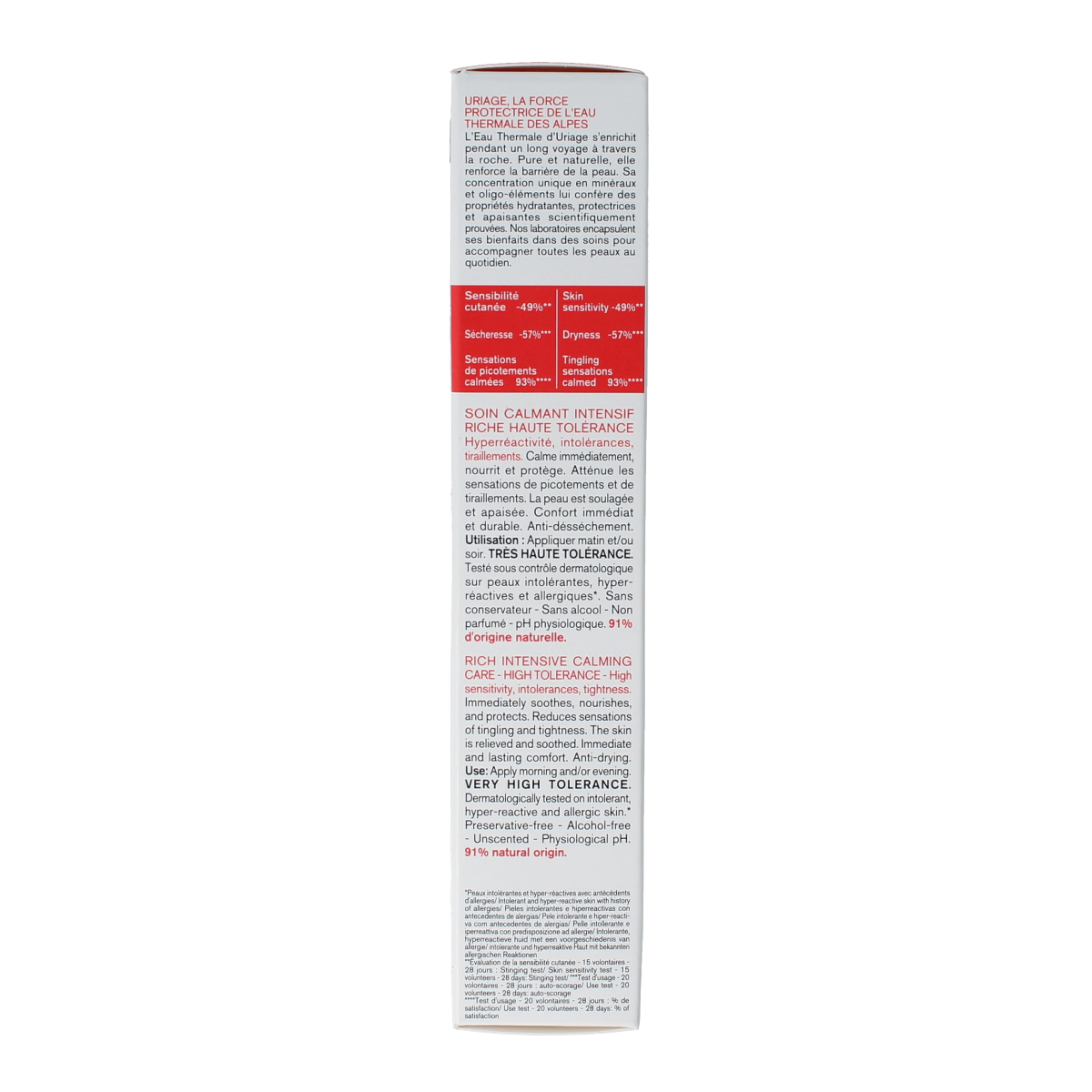 Uriage Tolederm Control rich calming facial skincare cream in 40ml tube, designed for sensitive skin.