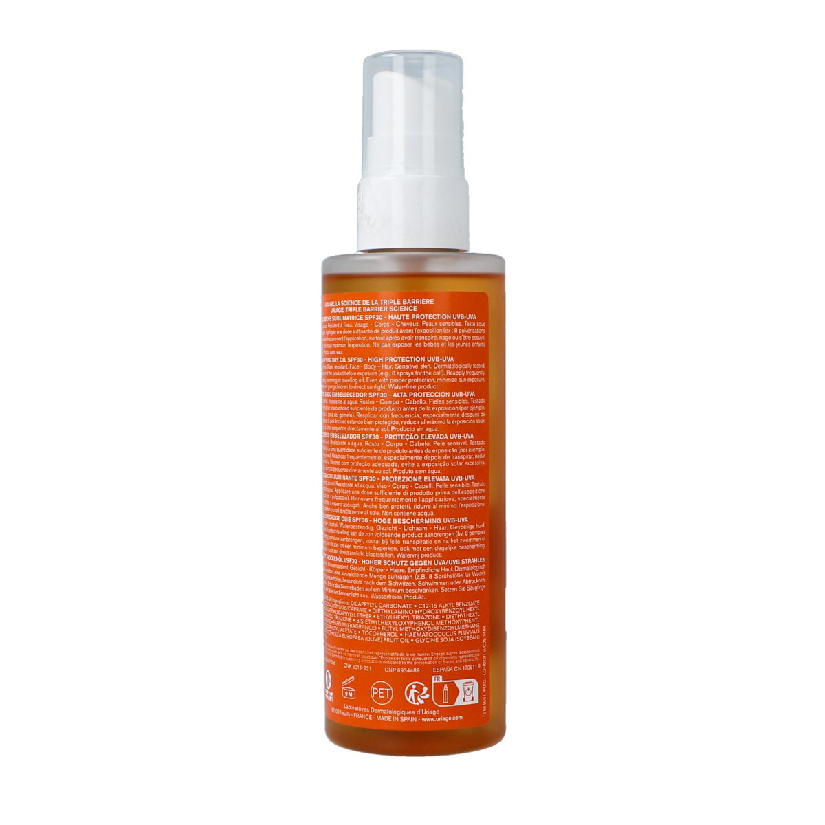 Uriage Bariesun SPF30 sun spray in a 200ml bottle, designed for sun protection against UV rays