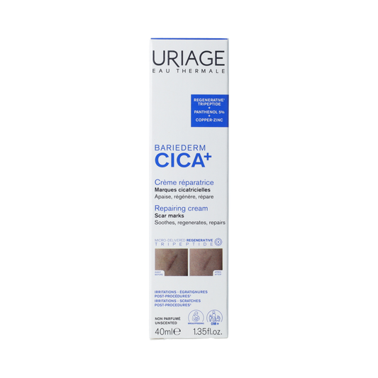 Uriage Bariederm Cica+ body care tube, 40ml, hydrating and soothing skin treatment with gentle formula for sensitive skin.