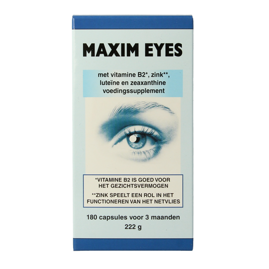 Horus Maxim Eyes multivitamin capsules, 180-count, dietary supplement with eye health nutrients, in a clear bottle.