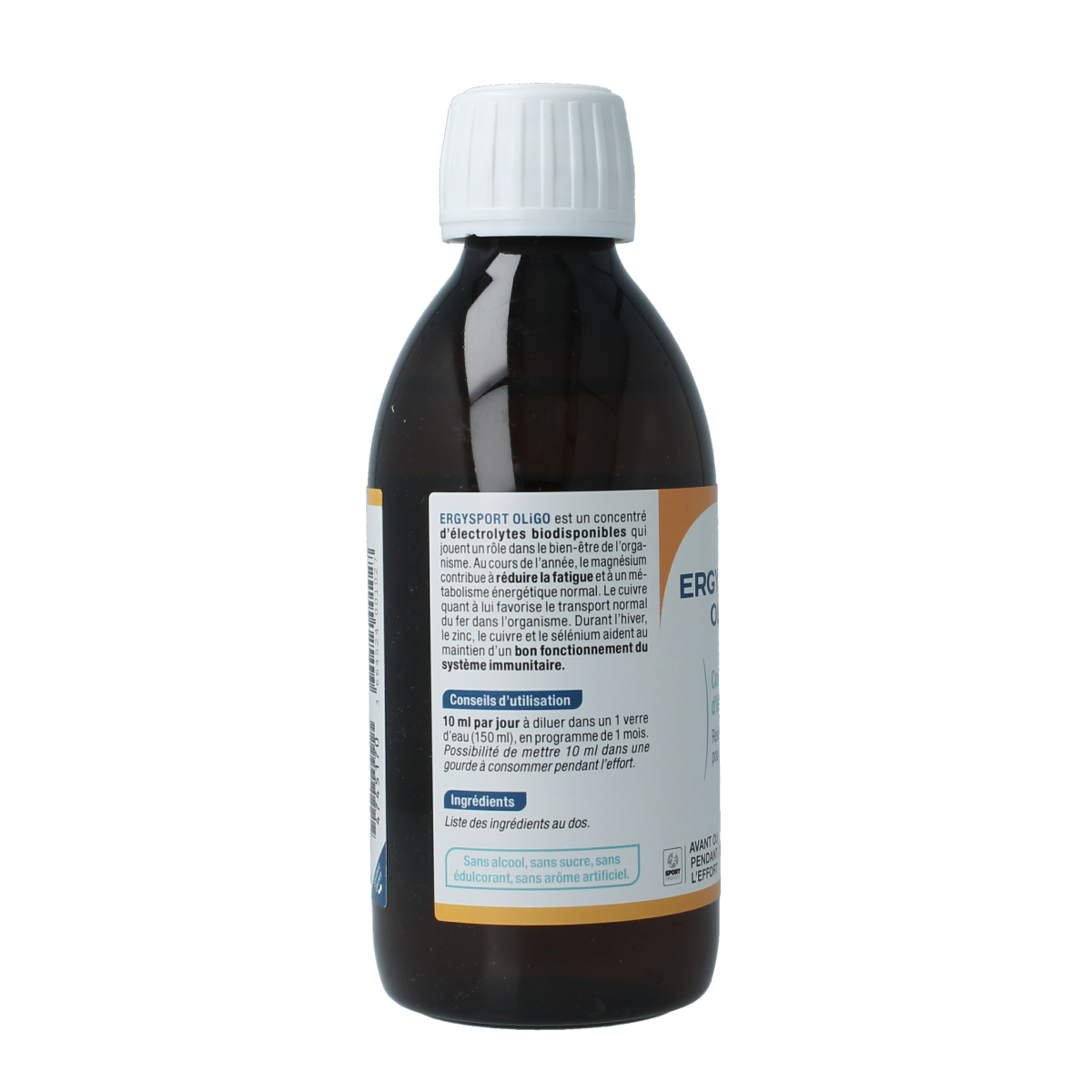 Nutergia Ergysport oligo mineral supplement in a 450g container, showing the label and product packaging.