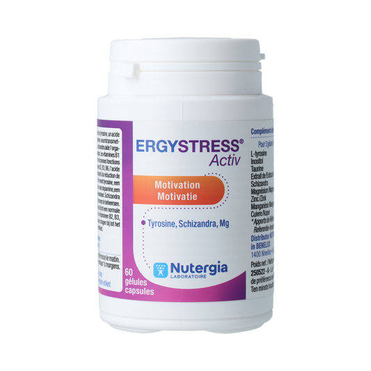 Nutergia Ergystress Activ herbal supplement capsules, 60-count, designed to support stress relief and overall wellness.