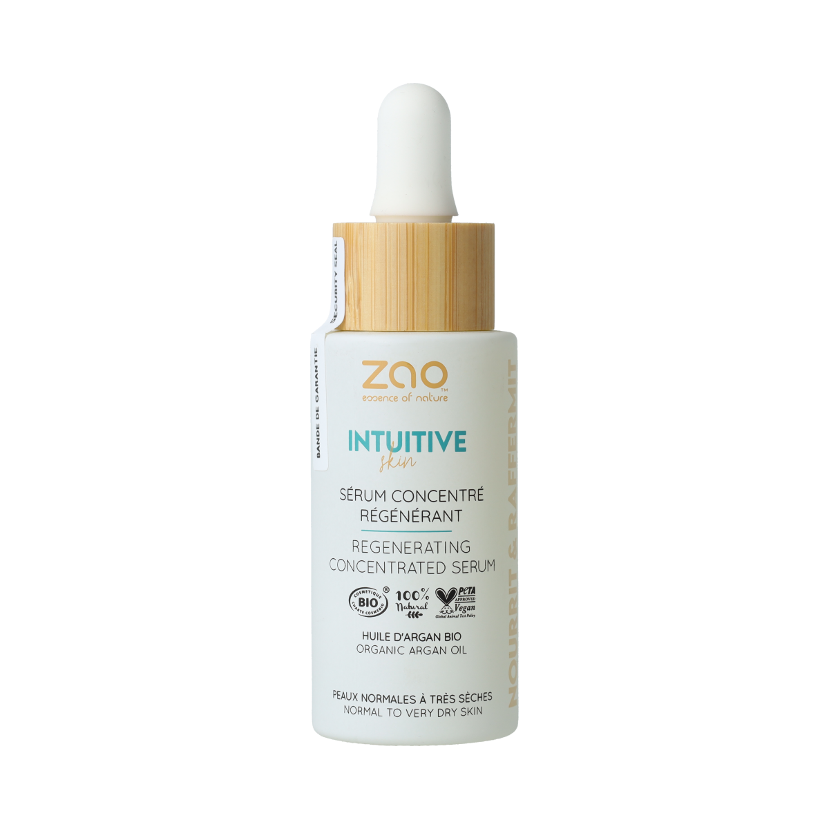 ZAO regenerating concentrated serum in 30ml bottle, facial skincare product with natural ingredients and sleek packaging.