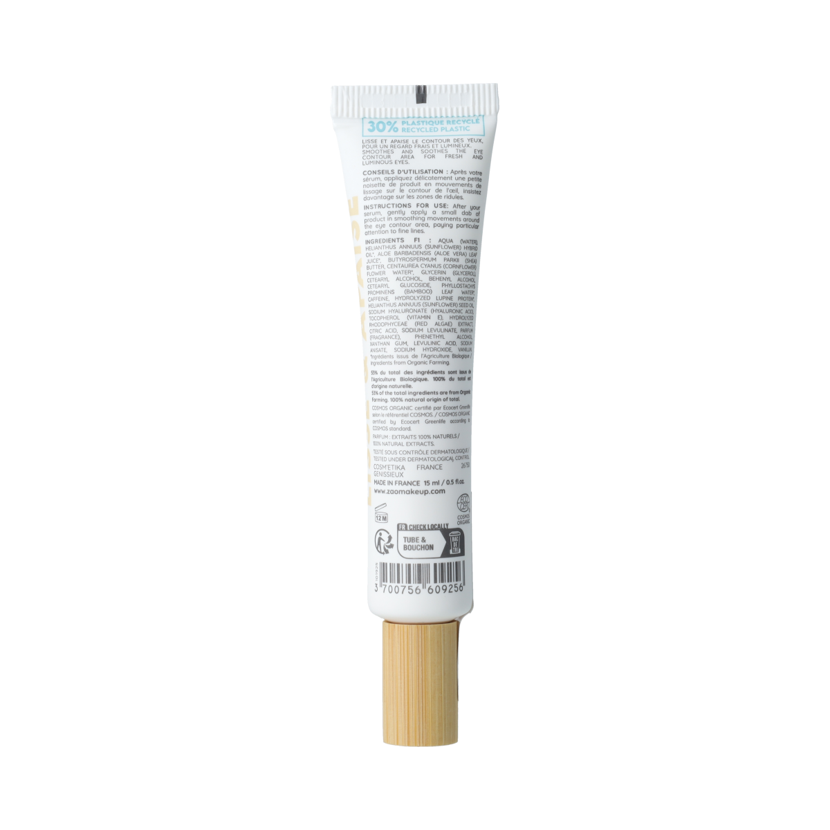 ZAO Pro-Age Excellence Eye Contour cream in 15ml jar, featuring natural ingredients for aging skin care.