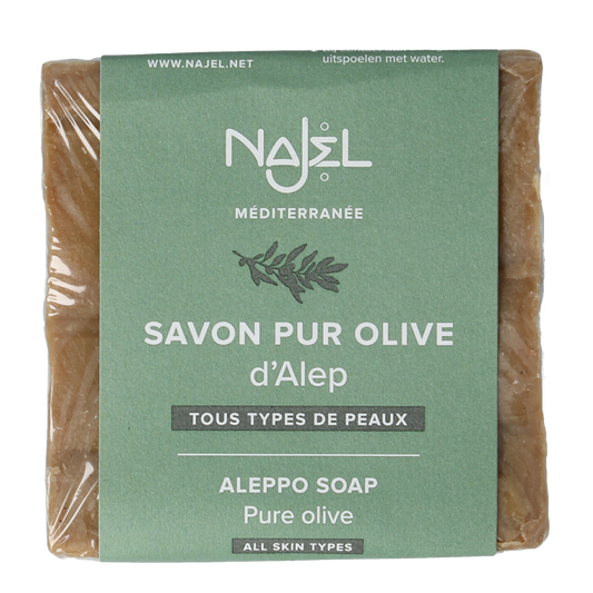 Najel Aleppo soap made with 100% olive oil, 200g block, traditional natural soap with a rustic appearance