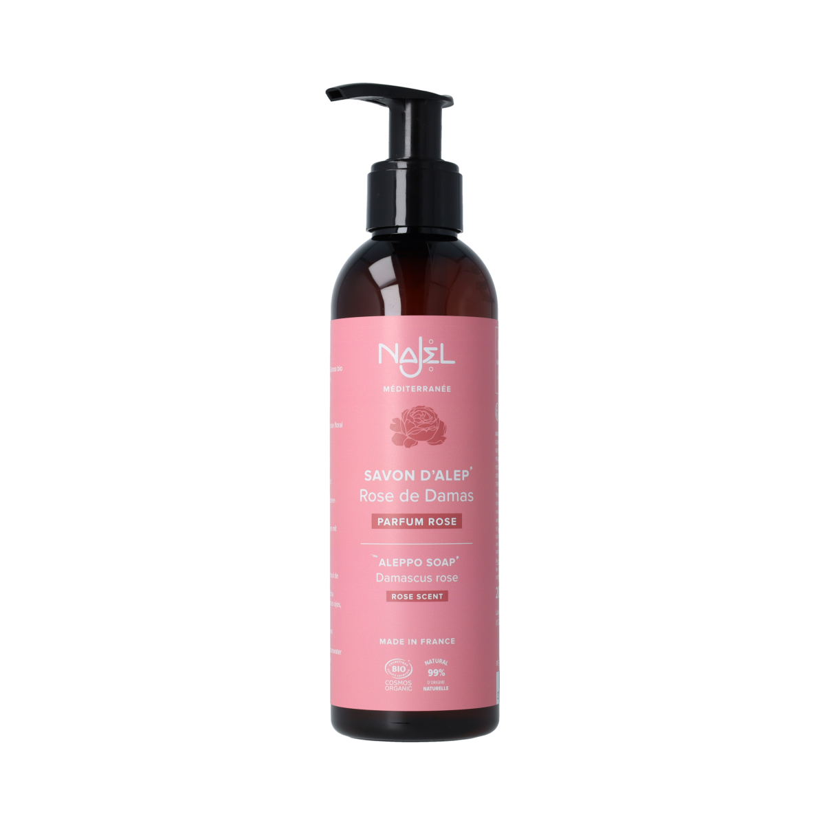 Najel Aleppo liquid Damascus soap in a 200ml pump bottle, gentle natural Zeep with traditional herbal ingredients.