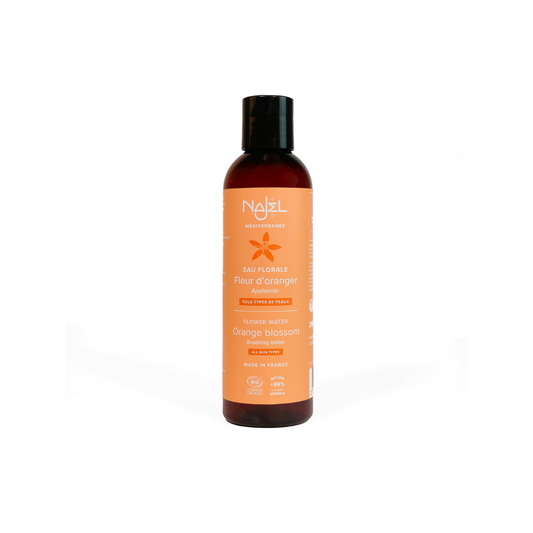 Najel Aleppo Fleur d'Oranger facial skincare bottle, 200ml, with elegant packaging and orange blossom scent.