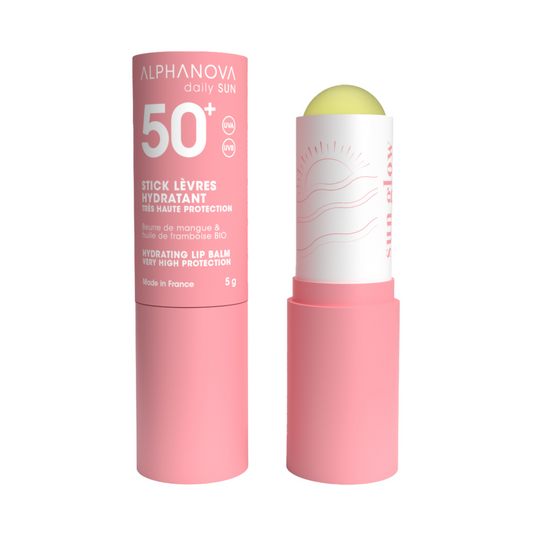 Alphanova Sun Sun Lip Sun Stick SPF50 bio with 4g, natural sun protection for lips, in a slim, portable sun care tube.