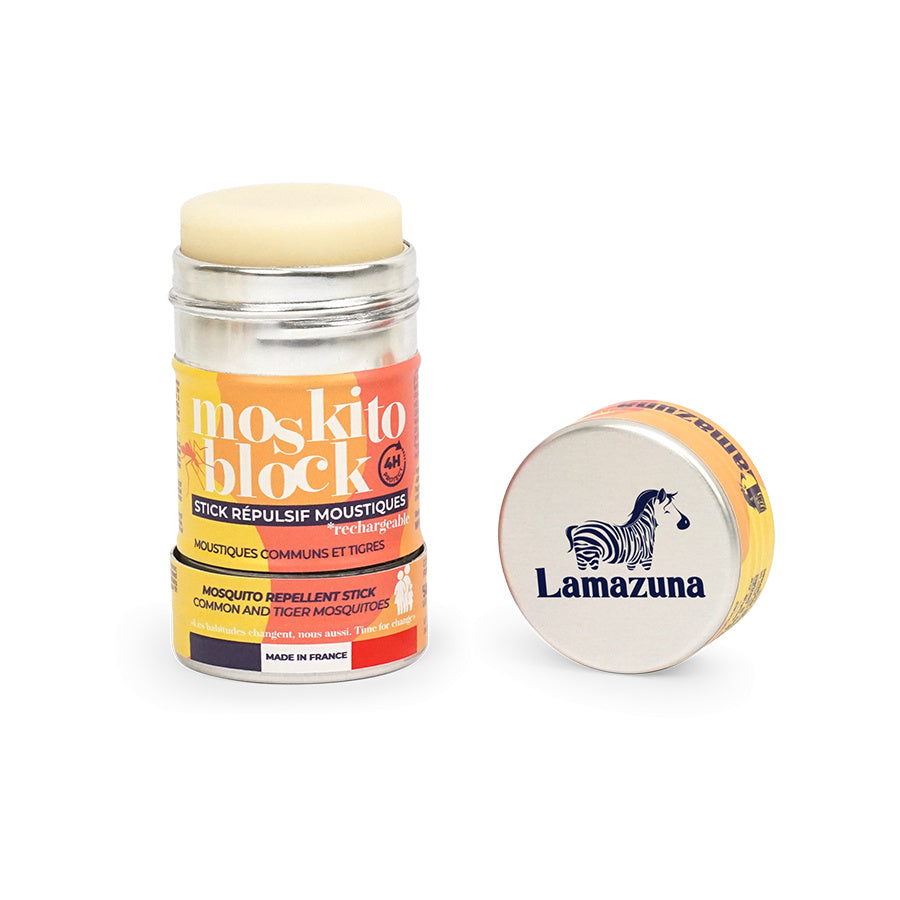 Lamazuna Moskito Block 50ml natural body care product with a white and green container, designed to repel insects.